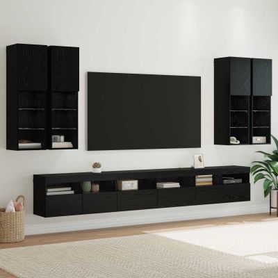 vidaXL Sada nástenného kabinetu na TV Nástenný 7 pcs Čierny dub