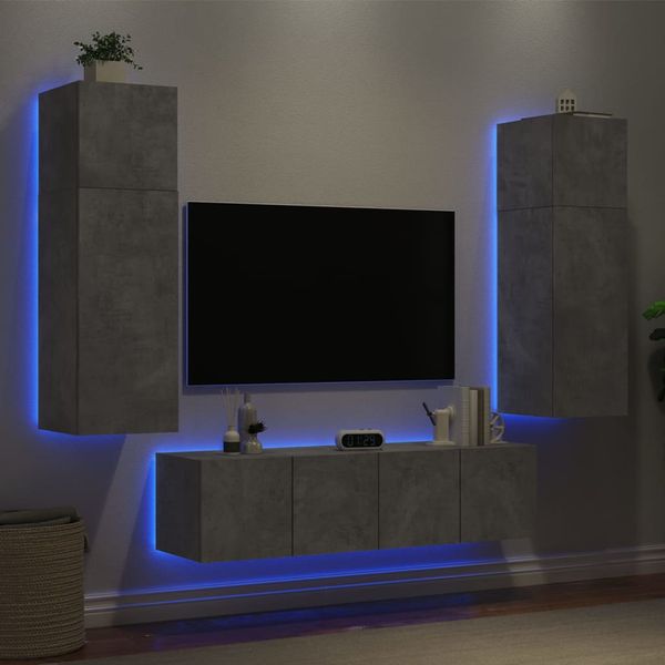 vidaXL 6-dielne TV nástenné skrinky s LED betónovo sivé kompozit.drevo