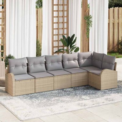 vidaXL Súprava záhradných pohoviek s vankúšom 6 pcs Béžová Poly ratan