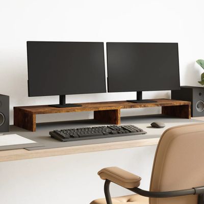 vidaXL Stojan na monitor dymový dub 100x27x10 cm kompozitné drevo