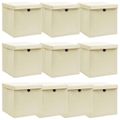 vidaXL Úložné boxy s vekom 10 ks, krémové 32x32x32 cm, látka