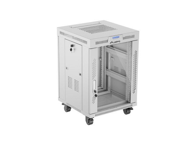 19'' Voľne stojúca racková skriňa 15U 600X600 šedé sklenené dvere lcd lanberg (flat pack) V2