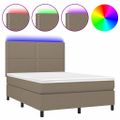 vidaXL Posteľ boxsping s matracom a LED sivohnedá 140x200 cm látka