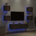 vidaXL 6-dielne TV nástenné skrinky s LED dymový dub kompozitné drevo