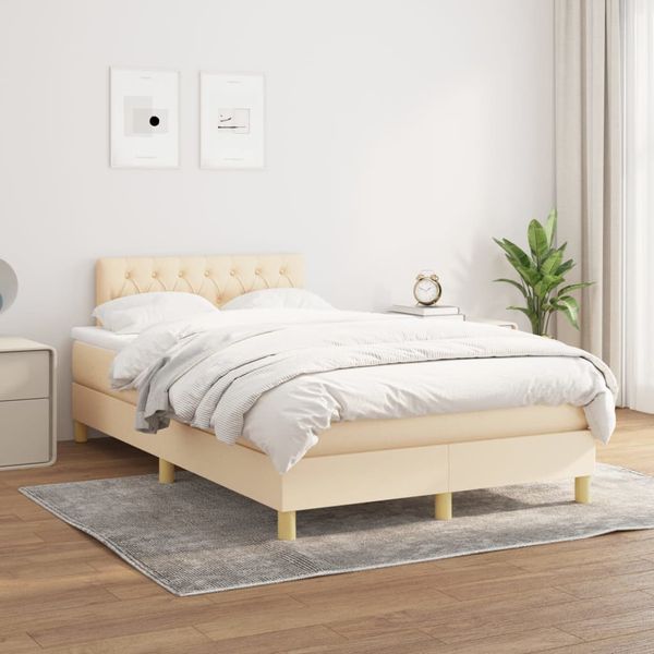 vidaXL Boxspring posteľ s matracom krémový 120x200 cm látka