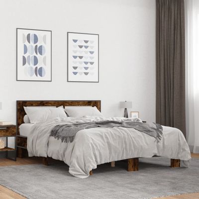 vidaXL Posteľný rám dymový dub 135x190 cm kompozitné drevo a kov