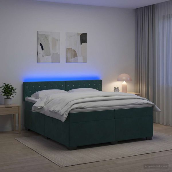 vidaXL Posteľ s boxspringom a matracom a LED Tmavozelená 200 x 200 cm