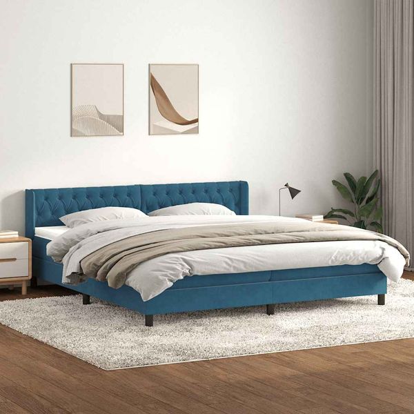 vidaXL Posteľný rám boxsping s matracom tmavomodrý 180x210 cm zamat