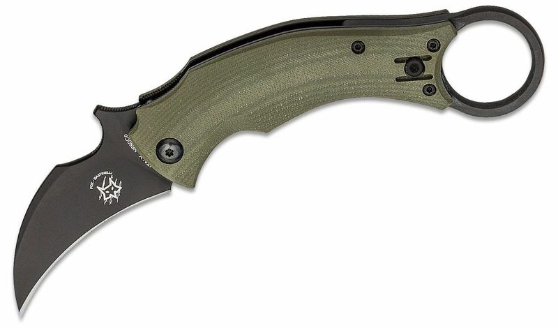 FOX knives FX-591 OD BLACK BIRD vreckový nôž - karambit 6,5 cm, čierna, zelená, G10