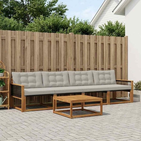 vidaXL Záhradná súprava gaučov s vankúšom 5 pcs Prírodná a svetlosivá