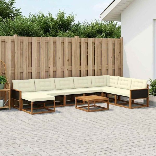 vidaXL Záhradná súprava gaučov s vankúšom 9 pcs Prírodná a krémová