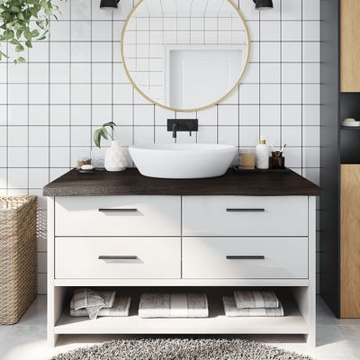 vidaXL Kúpeľňová doska tmavohnedá 100x50x(2-6) cm ošetrený masív