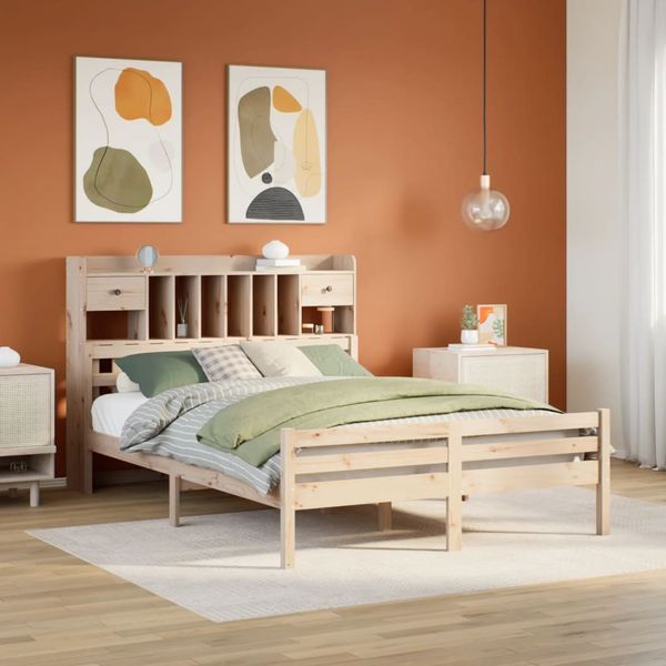 vidaXL Posteľ s knižnicou bez matraca 140x190 cm borovicový masív