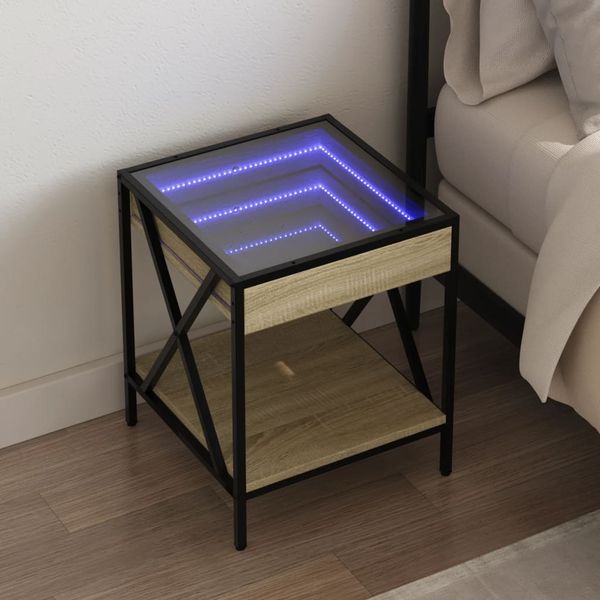vidaXL Nočný stolík s nekonečnými LED dub sonoma 40x40x49 cm