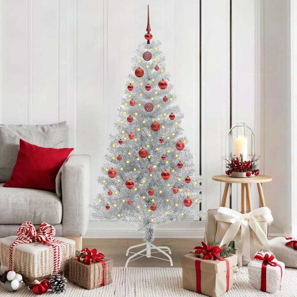 vidaXL Vianočný stromček s 150 LED-i so stojanom Strieborná 150 cm PET