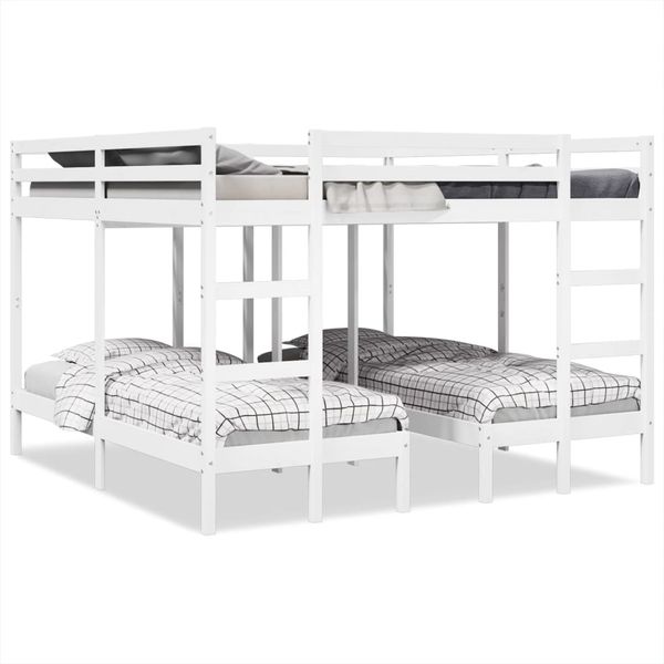 vidaXL Trojitá poschodová posteľ, biela 200x200/80x200 cm, borovica