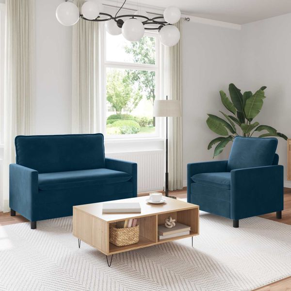 vidaXL Sada pohoviek 2 pcs Modrá Zamat