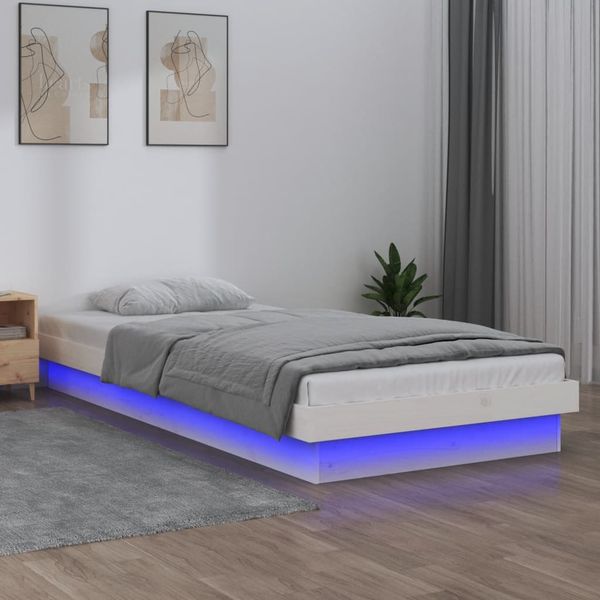 vidaXL Posteľný rám s LED biely 90x190 cm jednolôžko masívne drevo