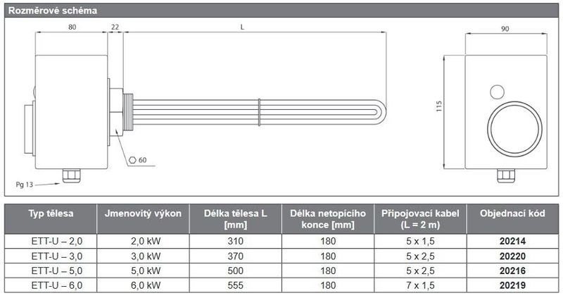 Vykurovacie teleso 6 kW, typ U s termostatom G6/4", Regulus 20219, 3x230/400V Topné těleso 6 kW, typ U s termostatem G6/4", Regulus 20219, 3x230/400V