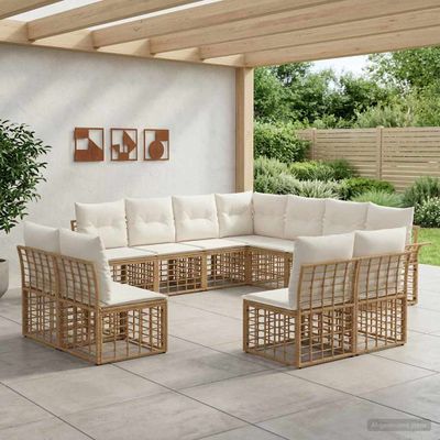 vidaXL Záhradná súprava gaučov 11 ks Prírodná a krémovo biela