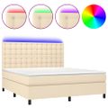 vidaXL Posteľ boxsping s matracom a LED krémová 180x200 cm látka