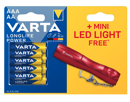 Batéria VARTA Longlife Power LR03/LR06 x4ks + svietidlo Mini Led Light