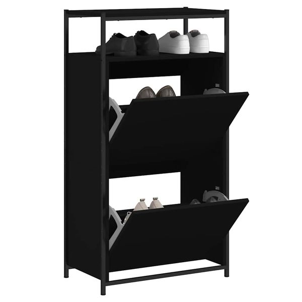 vidaXL Botník čierny 60x34x112 cm kompozitné drevo