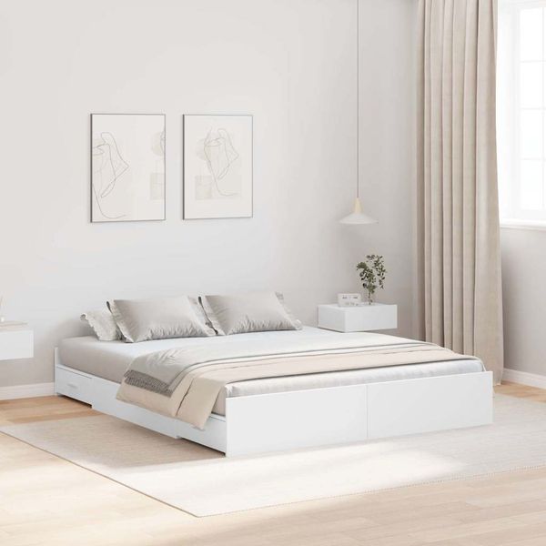vidaXL Rám postele s úložným prostorem so zásuvkou Biela 135 x 190 cm