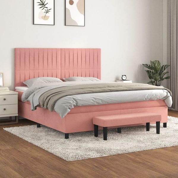 vidaXL Posteľný rám boxsping s matracom ružový 180x200 cm zamat