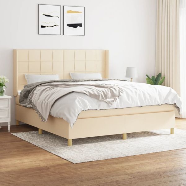 vidaXL Posteľný rám boxspring s matracom krémový 180x200 cm látka