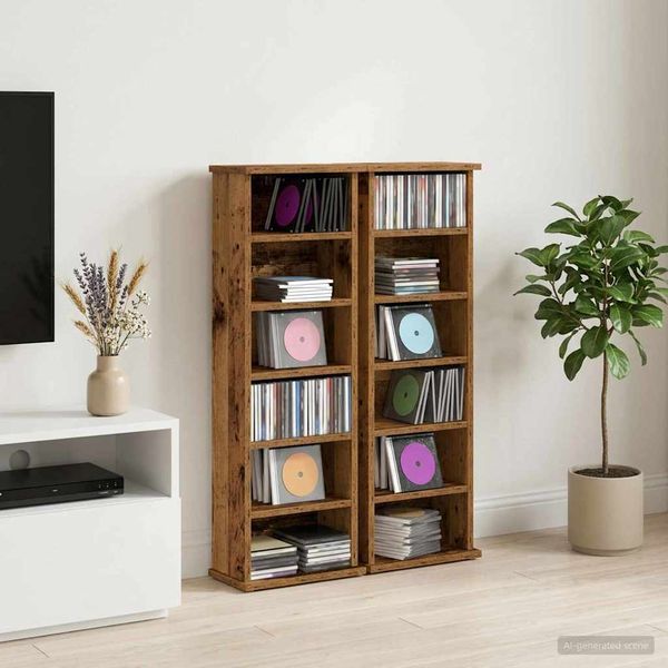 vidaXL CD Skrinka 2 ks Staré drevo 60 x 17 x 92 cm Kompozitné drevo
