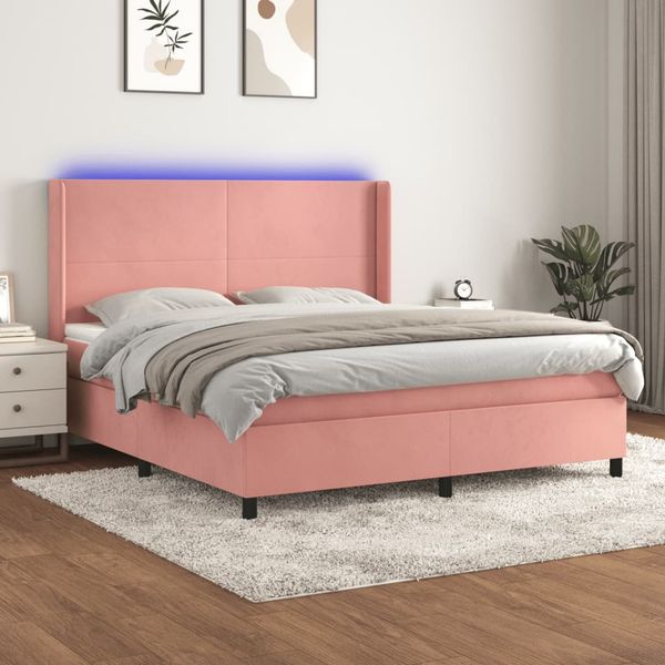 vidaXL Posteľný rám boxsping s matracom a LED ružový 160x200 cm zamat