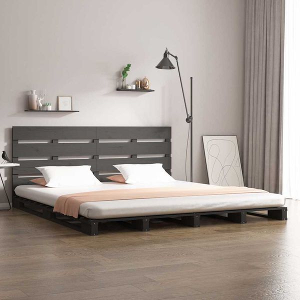 vidaXL Posteľný rám sivý 180x200 cm borovicový masív Super King