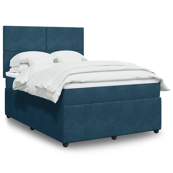 vidaXL Posteľný rám boxsping s matracom modrý 160x200 cm zamat