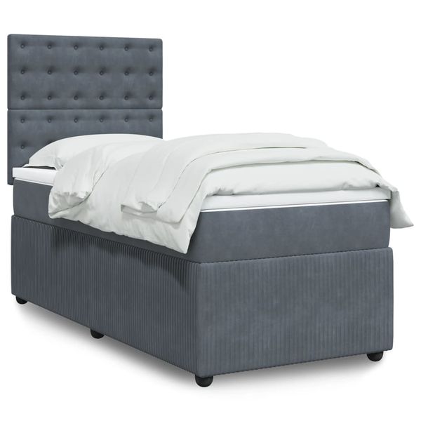 vidaXL Posteľný rám boxspring s matracom tmavosivý 90x200 cm zamat