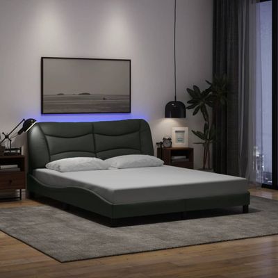 vidaXL Rám postele s LED bez matraca Hvar tmavosivá 160x200 cm látka
