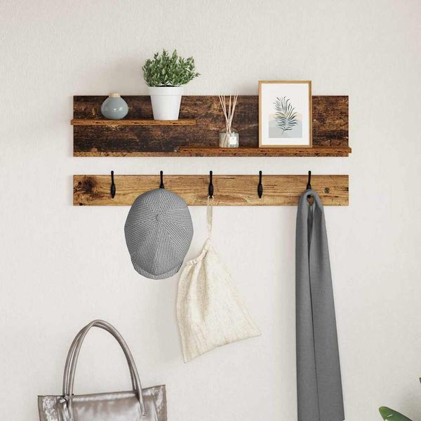 vidaXL Vešiak na stenu Staré drevo 90 x 15 x 36 cm Kompozitné drevo