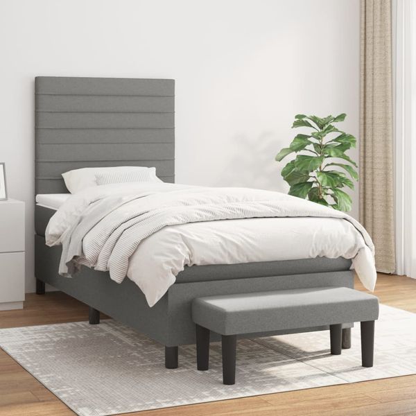 vidaXL Boxspring posteľ s matracom tmavosivá 90x200 cm látka