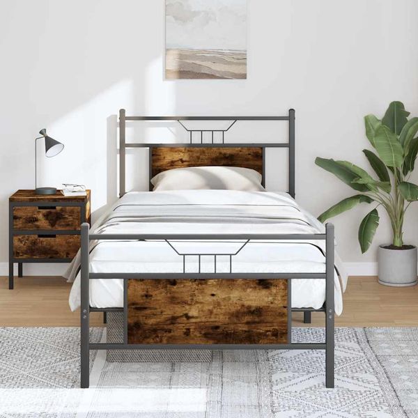 vidaXL Posteľný rám bez matraca dymový dub 75x190 cm kompozitné drevo