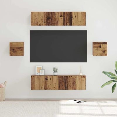 vidaXL Zostava TV skriniek Nástenný 6 pcs Staré drevo Kompozitné drevo