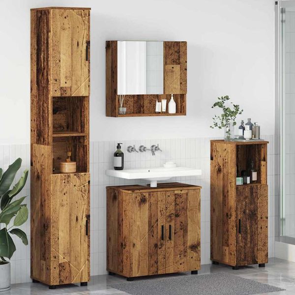 vidaXL Sada kúpeľňového nábytku Nástenný s úložiskom 4 pcs Staré drevo