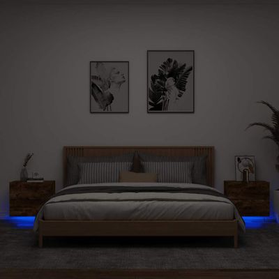 vidaXL Nástenné nočné skrinky s LED osvetlením 2 ks dymový dub