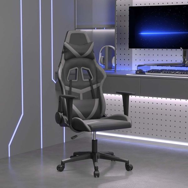 vidaXL Masážna herná stolička čierna a sivá umelá koža