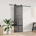vidaXL Posuvné dvere s kovaním čierne 76x205 cm tvrdené sklo