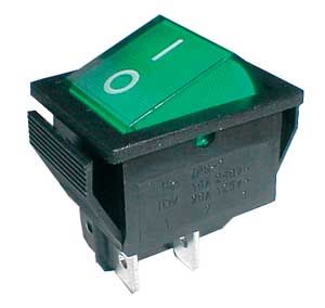 Prepínač kolískový 2pol./4pin ON-OFF 250V/15A pros. zelený