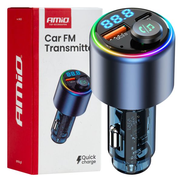 FM vysielač 1×USB-A 1×USB-C 12/24V AMiO-04655