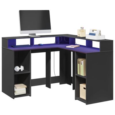 vidaXL Stôl s LED svetlami čierny 130x130x91 cm kompozitné drevo