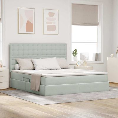vidaXL Postel s úložným prostorem a matrací Svetlosivá 180 x 200 cm