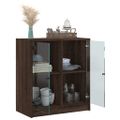 vidaXL Bočná skrinka so sklenenými dvierkami hnedý dub 68x37x75,5 cm