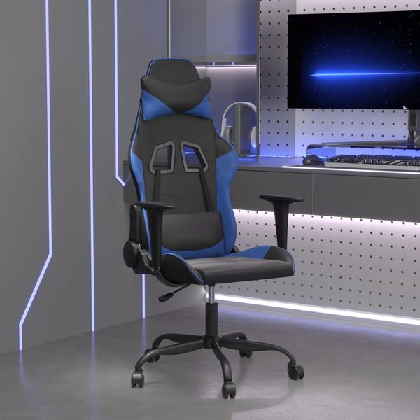 vidaXL Masážna herná stolička čierna a modrá umelá koža